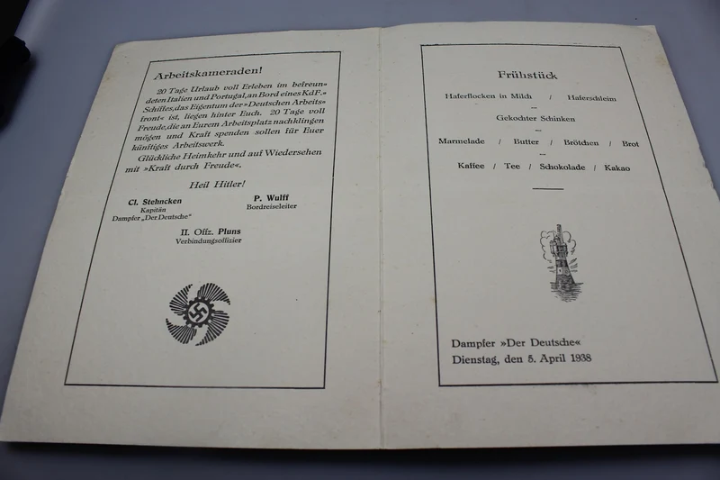 Unterlagen zur Kreuzfahrt "Kraft durch Freude" 1938