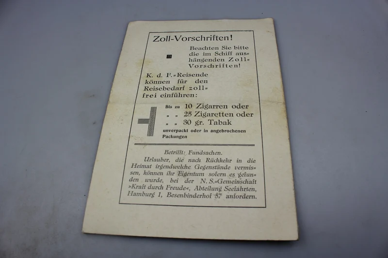 Unterlagen zur Kreuzfahrt "Kraft durch Freude" 1938