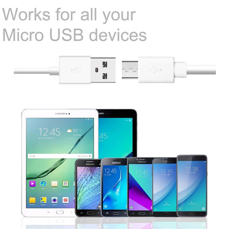 Cadorabo Micro USB Kabel 1 Meter Micro USB Kabel 2A kompatibel mit Geräten mit Micro USB Anschluss z.B. Smartphones, Tablets, Laptops und mehr - Ladegerät Ladekabel Adapter