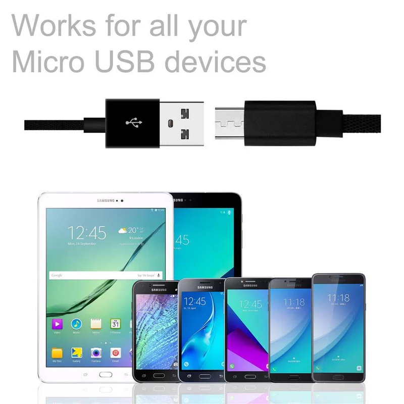 Cadorabo Micro USB Kabel 1 Meter Micro USB Kabel 2.4A kompatibel mit Geräten mit Micro USB Anschluss z.B. Smartphones, Tablets, Laptops und mehr - Ladegerät Ladekabel Adapter