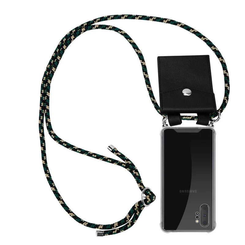 Cadorabo Handy Kette kompatibel mit Samsung Galaxy NOTE 10 PLUS Silikon Schutzhülle mit Silbernen Ringen, Kordel Band und abnehmbarem Etui