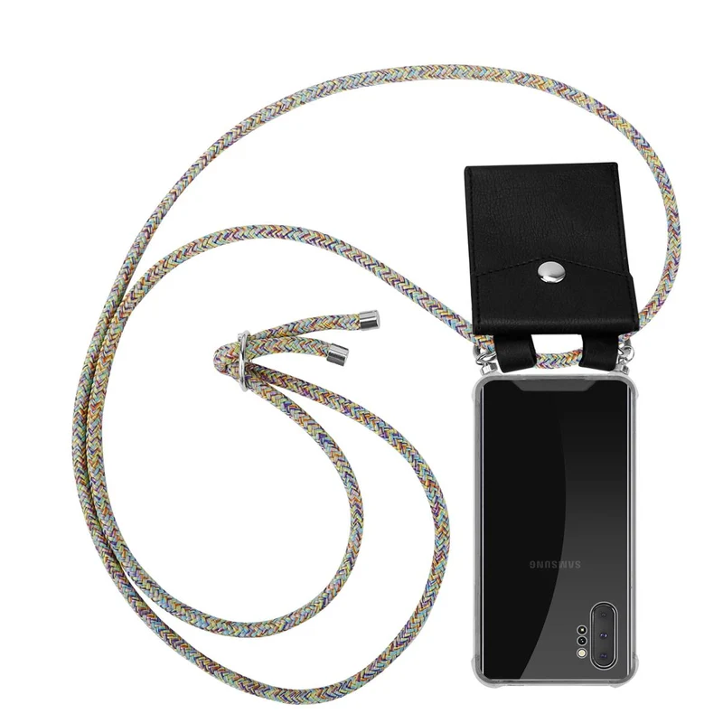 Cadorabo Handy Kette kompatibel mit Samsung Galaxy NOTE 10 PLUS Silikon Schutzhülle mit Silbernen Ringen, Kordel Band und abnehmbarem Etui