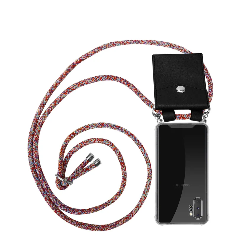 Cadorabo Handy Kette kompatibel mit Samsung Galaxy NOTE 10 PLUS Silikon Schutzhülle mit Silbernen Ringen, Kordel Band und abnehmbarem Etui