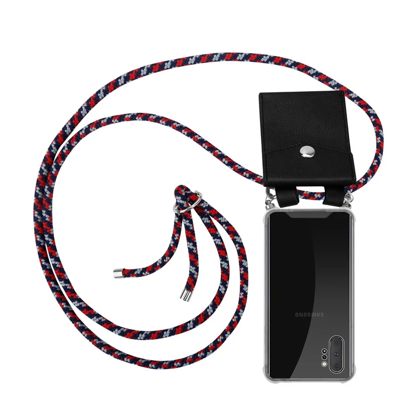Cadorabo Handy Kette kompatibel mit Samsung Galaxy NOTE 10 PLUS Silikon Schutzhülle mit Silbernen Ringen, Kordel Band und abnehmbarem Etui