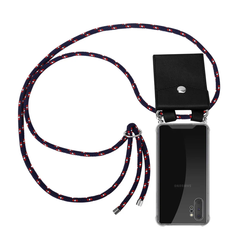 Cadorabo Handy Kette kompatibel mit Samsung Galaxy NOTE 10 PLUS Silikon Schutzhülle mit Silbernen Ringen, Kordel Band und abnehmbarem Etui