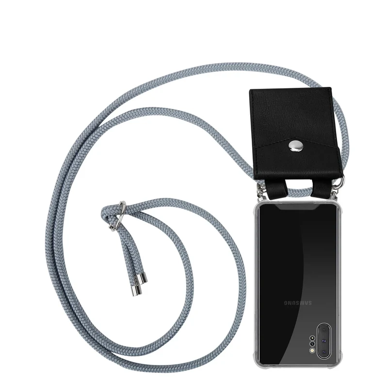 Cadorabo Handy Kette kompatibel mit Samsung Galaxy NOTE 10 PLUS Silikon Schutzhülle mit Silbernen Ringen, Kordel Band und abnehmbarem Etui