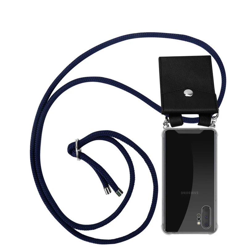 Cadorabo Handy Kette kompatibel mit Samsung Galaxy NOTE 10 PLUS Silikon Schutzhülle mit Silbernen Ringen, Kordel Band und abnehmbarem Etui