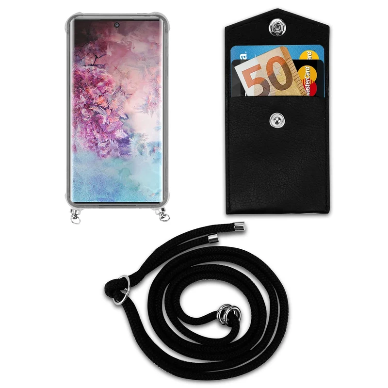 Cadorabo Handy Kette kompatibel mit Samsung Galaxy NOTE 10 PLUS Silikon Schutzhülle mit Silbernen Ringen, Kordel Band und abnehmbarem Etui