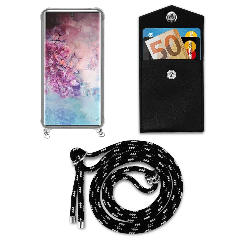 Cadorabo Handy Kette kompatibel mit Samsung Galaxy NOTE 10 PLUS Silikon Schutzhülle mit Silbernen Ringen, Kordel Band und abnehmbarem Etui