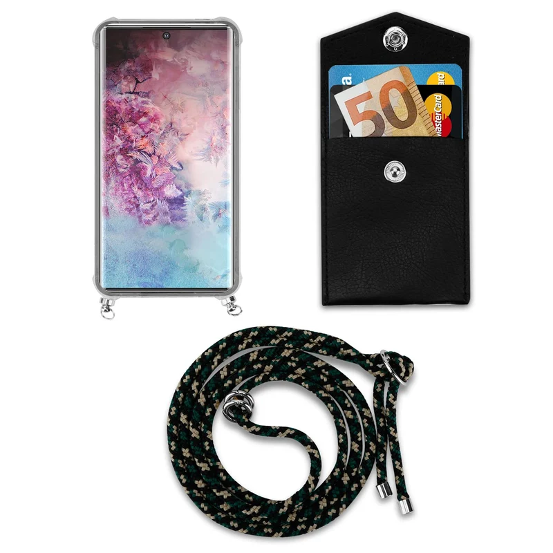 Cadorabo Handy Kette kompatibel mit Samsung Galaxy NOTE 10 PLUS Silikon Schutzhülle mit Silbernen Ringen, Kordel Band und abnehmbarem Etui