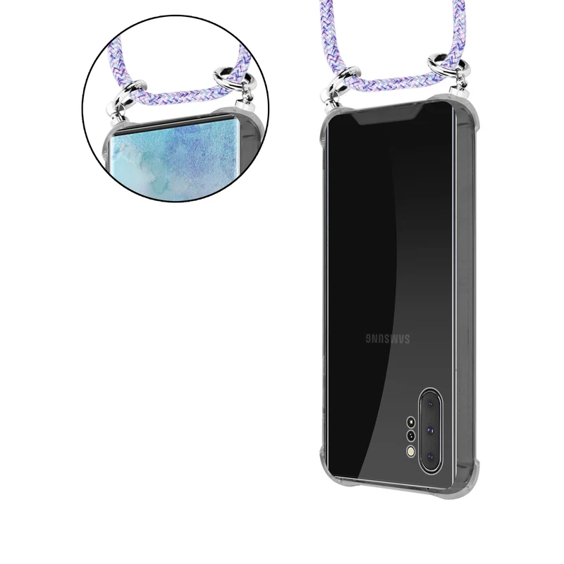 Cadorabo Handy Kette kompatibel mit Samsung Galaxy NOTE 10 PLUS Silikon Schutzhülle mit Silbernen Ringen, Kordel Band und abnehmbarem Etui