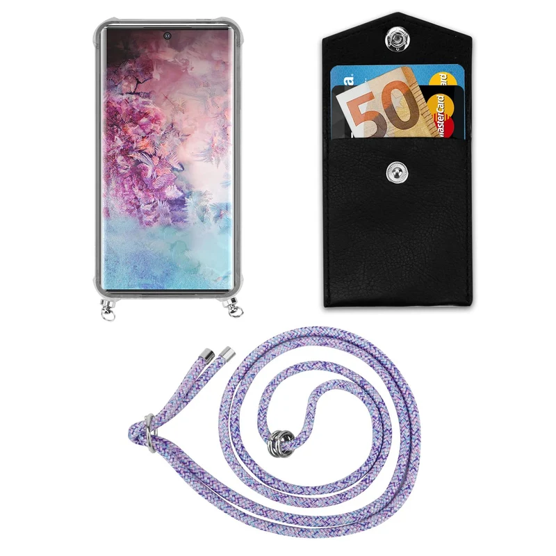 Cadorabo Handy Kette kompatibel mit Samsung Galaxy NOTE 10 PLUS Silikon Schutzhülle mit Silbernen Ringen, Kordel Band und abnehmbarem Etui