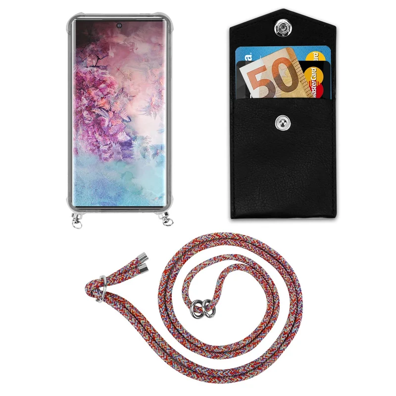 Cadorabo Handy Kette kompatibel mit Samsung Galaxy NOTE 10 PLUS Silikon Schutzhülle mit Silbernen Ringen, Kordel Band und abnehmbarem Etui