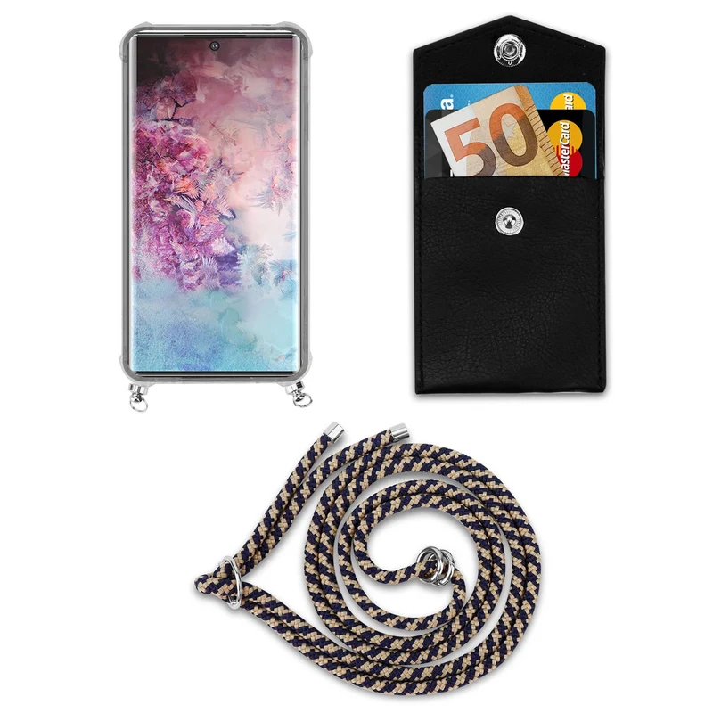 Cadorabo Handy Kette kompatibel mit Samsung Galaxy NOTE 10 PLUS Silikon Schutzhülle mit Silbernen Ringen, Kordel Band und abnehmbarem Etui