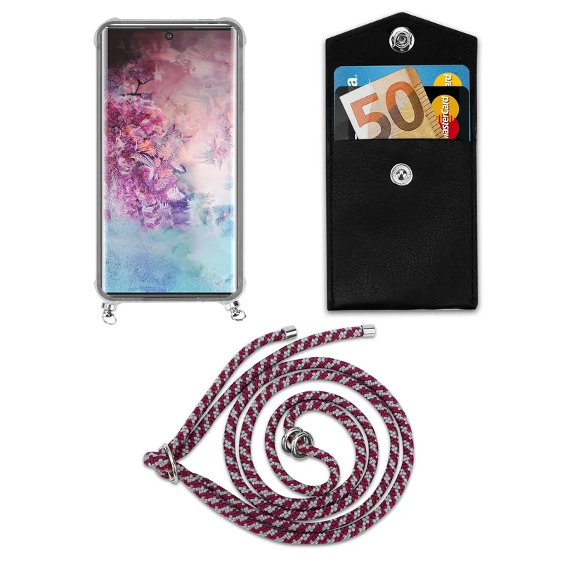 Cadorabo Handy Kette kompatibel mit Samsung Galaxy NOTE 10 PLUS Silikon Schutzhülle mit Silbernen Ringen, Kordel Band und abnehmbarem Etui