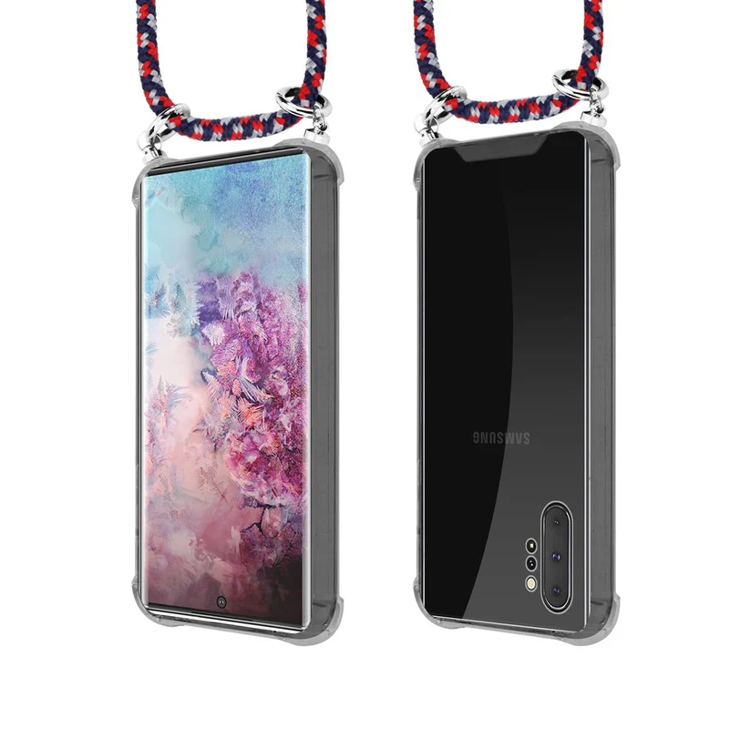 Cadorabo Handy Kette kompatibel mit Samsung Galaxy NOTE 10 PLUS Silikon Schutzhülle mit Silbernen Ringen, Kordel Band und abnehmbarem Etui