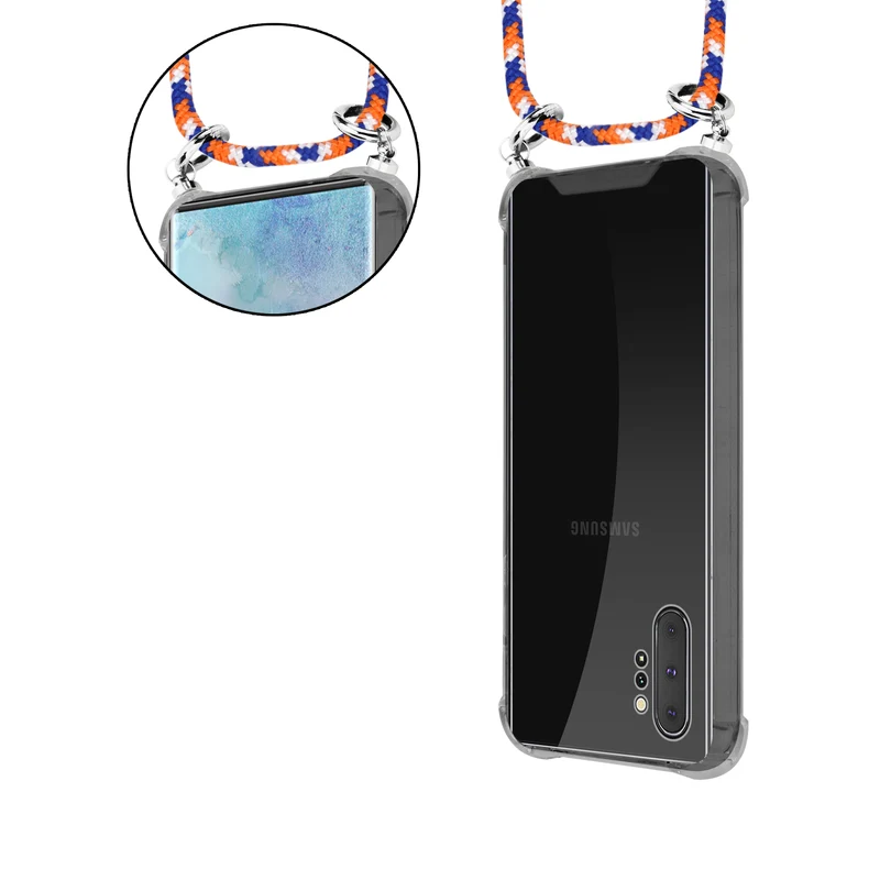 Cadorabo Handy Kette kompatibel mit Samsung Galaxy NOTE 10 PLUS Silikon Schutzhülle mit Silbernen Ringen, Kordel Band und abnehmbarem Etui