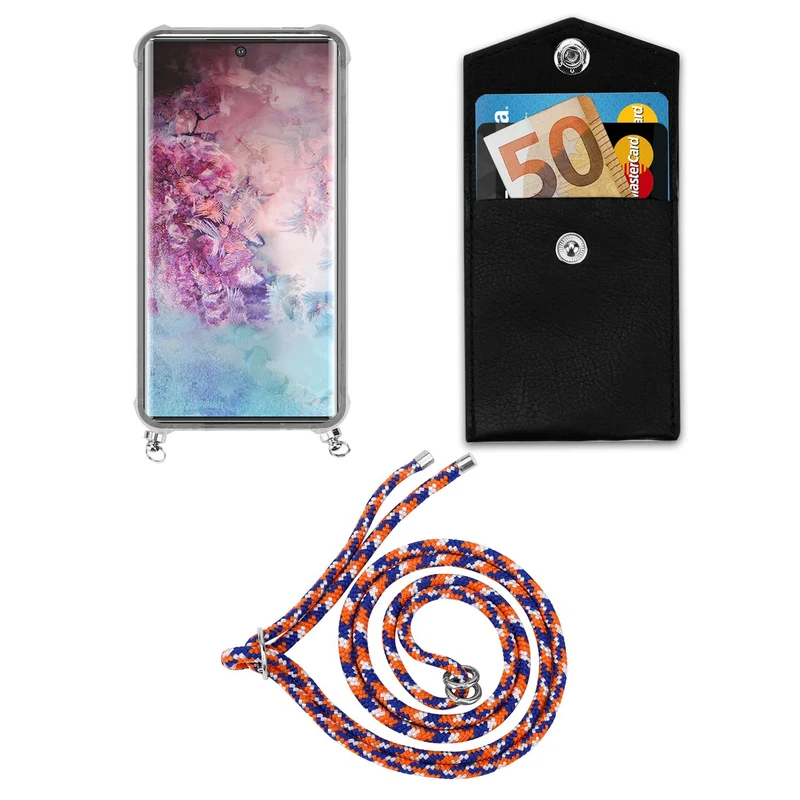 Cadorabo Handy Kette kompatibel mit Samsung Galaxy NOTE 10 PLUS Silikon Schutzhülle mit Silbernen Ringen, Kordel Band und abnehmbarem Etui
