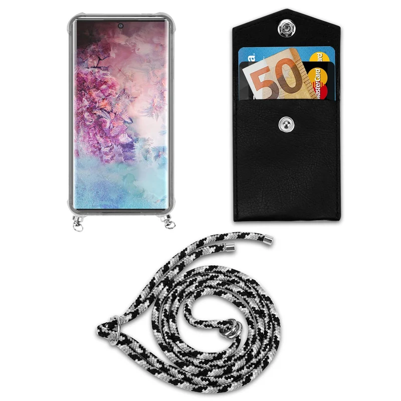 Cadorabo Handy Kette kompatibel mit Samsung Galaxy NOTE 10 PLUS Silikon Schutzhülle mit Silbernen Ringen, Kordel Band und abnehmbarem Etui