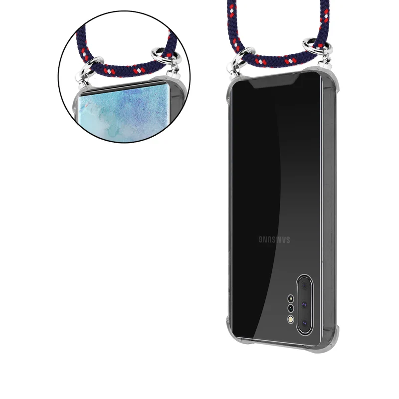 Cadorabo Handy Kette kompatibel mit Samsung Galaxy NOTE 10 PLUS Silikon Schutzhülle mit Silbernen Ringen, Kordel Band und abnehmbarem Etui