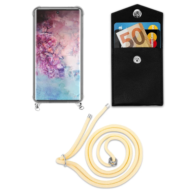 Cadorabo Handy Kette kompatibel mit Samsung Galaxy NOTE 10 PLUS Silikon Schutzhülle mit Silbernen Ringen, Kordel Band und abnehmbarem Etui