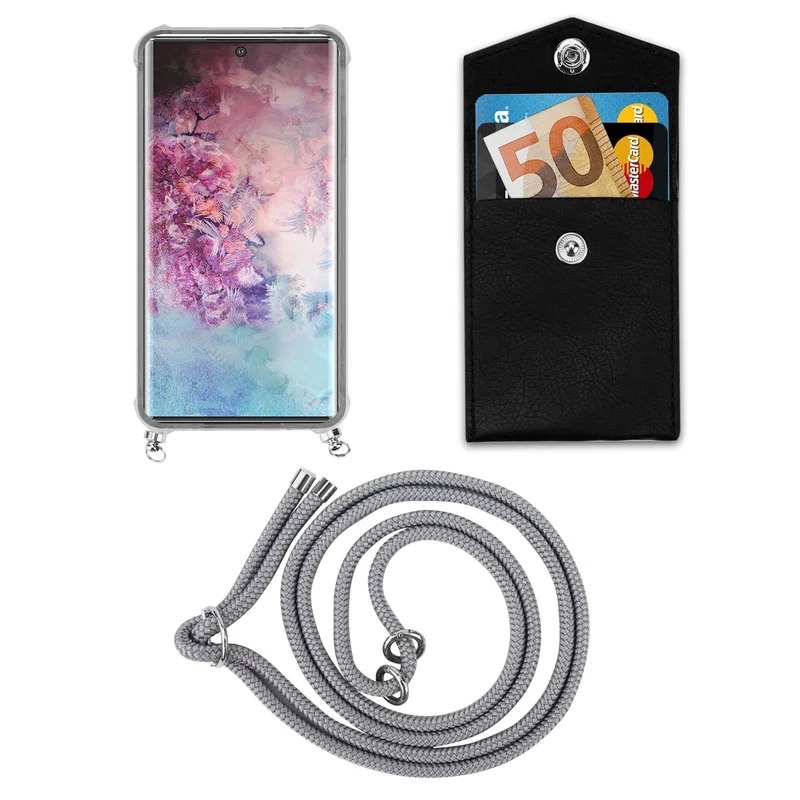 Cadorabo Handy Kette kompatibel mit Samsung Galaxy NOTE 10 PLUS Silikon Schutzhülle mit Silbernen Ringen, Kordel Band und abnehmbarem Etui