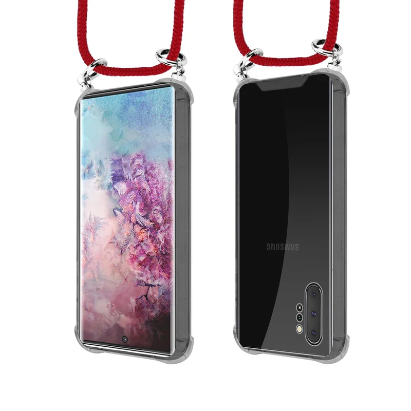 Cadorabo Handy Kette kompatibel mit Samsung Galaxy NOTE 10 PLUS Silikon Schutzhülle mit Silbernen Ringen, Kordel Band und abnehmbarem Etui