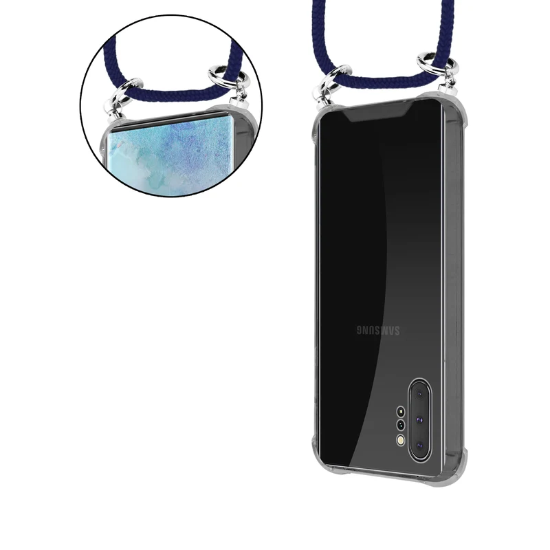 Cadorabo Handy Kette kompatibel mit Samsung Galaxy NOTE 10 PLUS Silikon Schutzhülle mit Silbernen Ringen, Kordel Band und abnehmbarem Etui