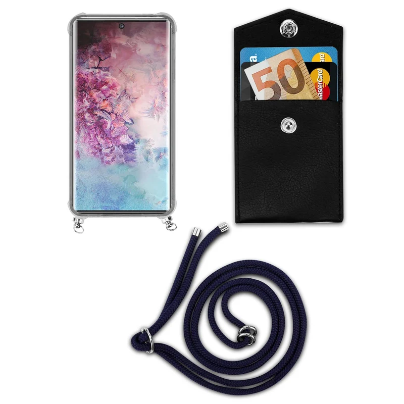 Cadorabo Handy Kette kompatibel mit Samsung Galaxy NOTE 10 PLUS Silikon Schutzhülle mit Silbernen Ringen, Kordel Band und abnehmbarem Etui