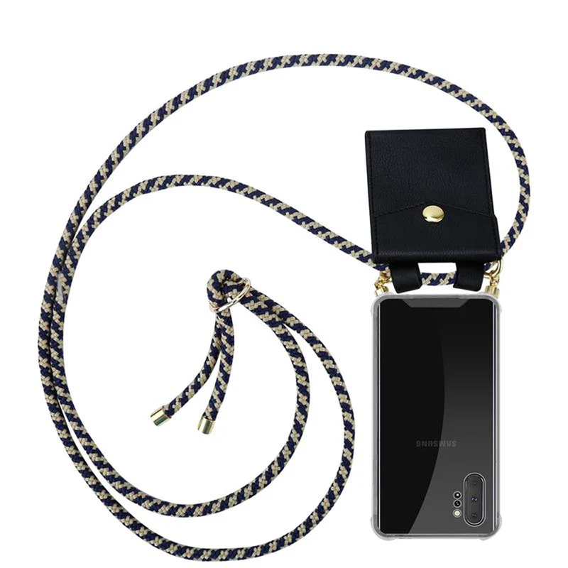 Cadorabo Handy Kette kompatibel mit Samsung Galaxy NOTE 10 PLUS Silikon Schutzhülle mit Gold Ringen, Kordel Band und abnehmbarem Etui