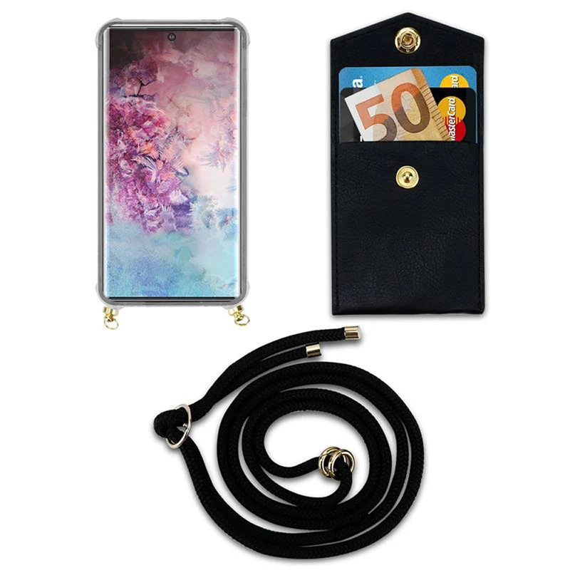 Cadorabo Handy Kette kompatibel mit Samsung Galaxy NOTE 10 PLUS Silikon Schutzhülle mit Gold Ringen, Kordel Band und abnehmbarem Etui