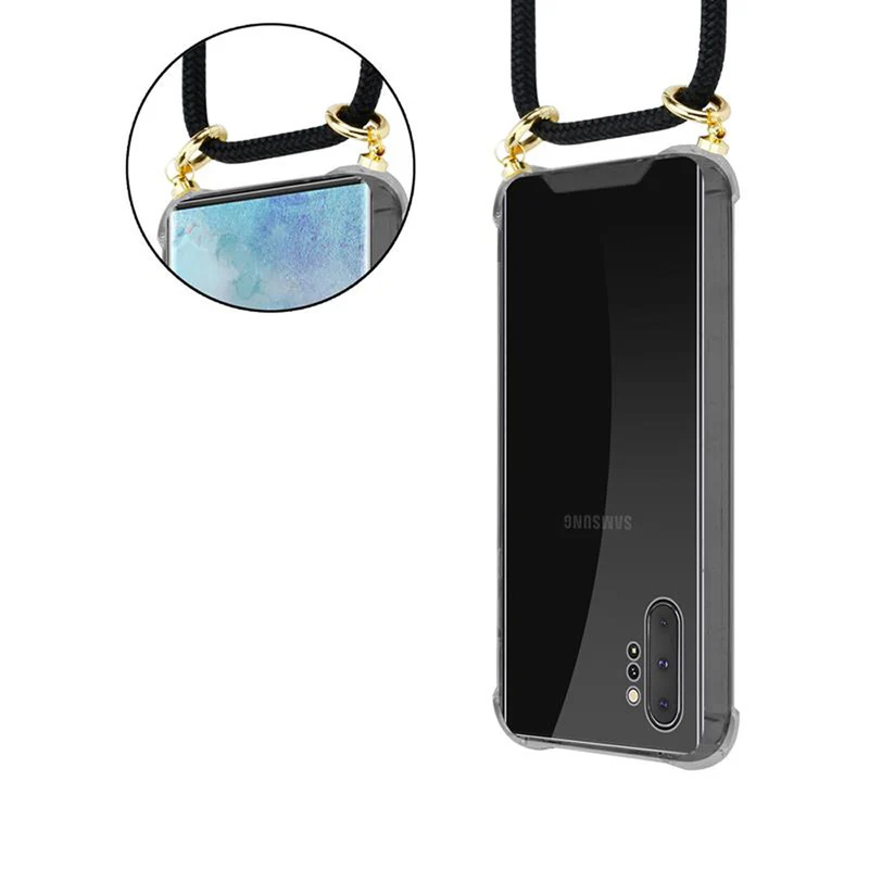 Cadorabo Handy Kette kompatibel mit Samsung Galaxy NOTE 10 PLUS Silikon Schutzhülle mit Gold Ringen, Kordel Band und abnehmbarem Etui