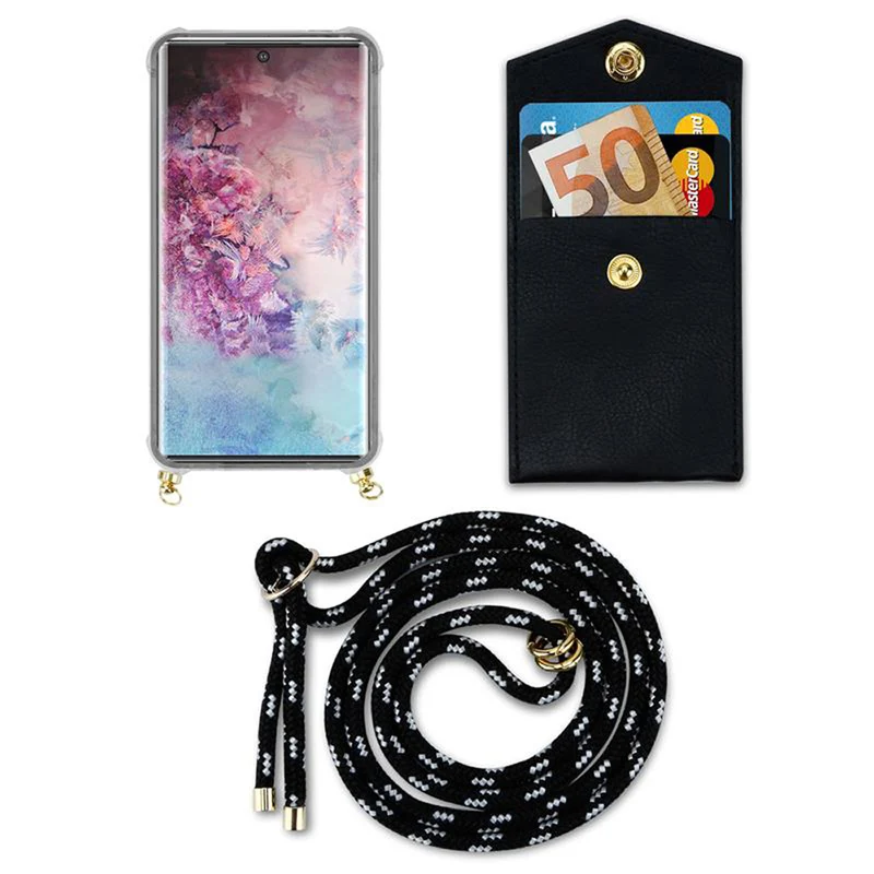 Cadorabo Handy Kette kompatibel mit Samsung Galaxy NOTE 10 PLUS Silikon Schutzhülle mit Gold Ringen, Kordel Band und abnehmbarem Etui