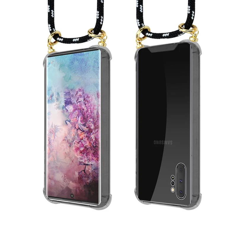 Cadorabo Handy Kette kompatibel mit Samsung Galaxy NOTE 10 PLUS Silikon Schutzhülle mit Gold Ringen, Kordel Band und abnehmbarem Etui