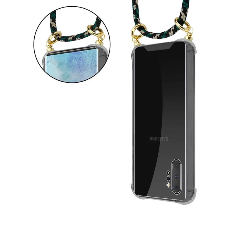 Cadorabo Handy Kette kompatibel mit Samsung Galaxy NOTE 10 PLUS Silikon Schutzhülle mit Gold Ringen, Kordel Band und abnehmbarem Etui