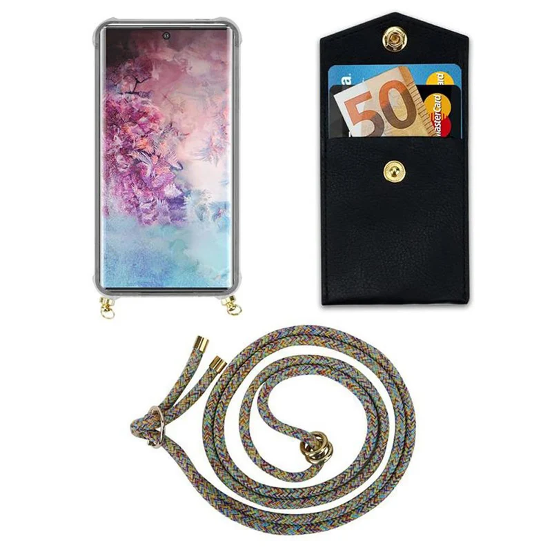 Cadorabo Handy Kette kompatibel mit Samsung Galaxy NOTE 10 PLUS Silikon Schutzhülle mit Gold Ringen, Kordel Band und abnehmbarem Etui