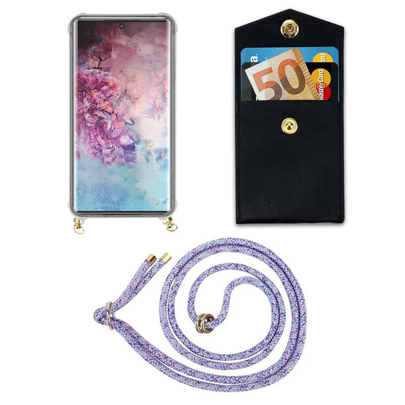 Cadorabo Handy Kette kompatibel mit Samsung Galaxy NOTE 10 PLUS Silikon Schutzhülle mit Gold Ringen, Kordel Band und abnehmbarem Etui