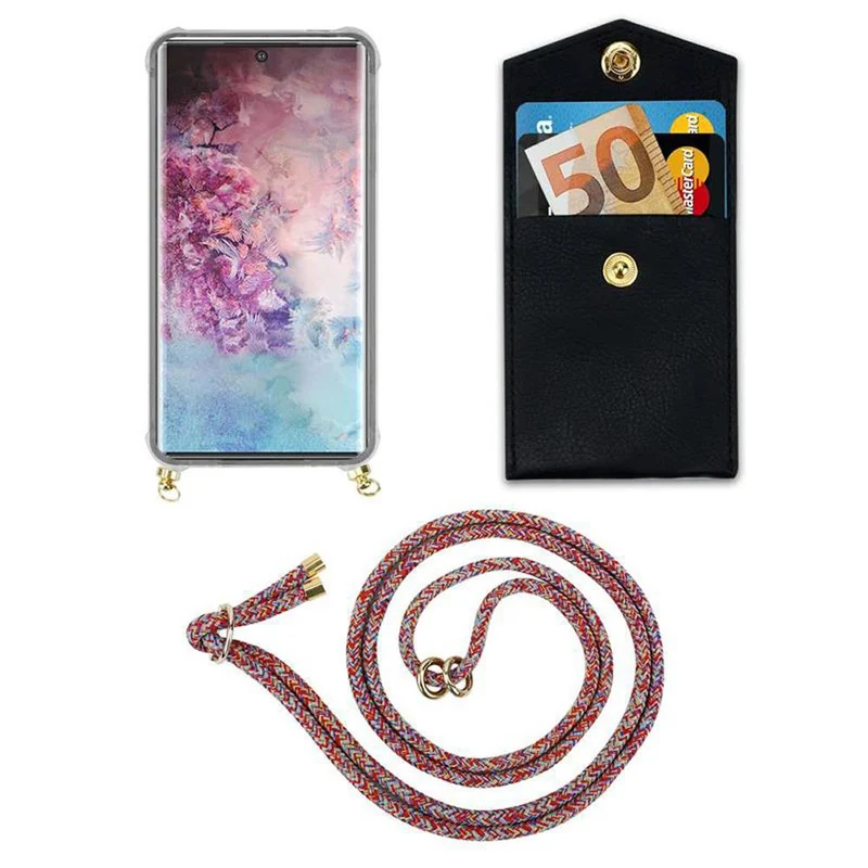 Cadorabo Handy Kette kompatibel mit Samsung Galaxy NOTE 10 PLUS Silikon Schutzhülle mit Gold Ringen, Kordel Band und abnehmbarem Etui