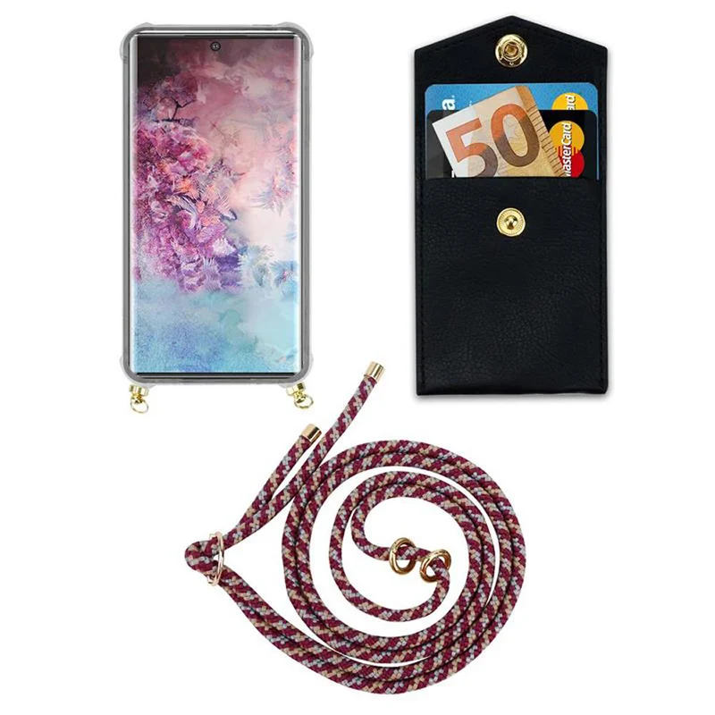 Cadorabo Handy Kette kompatibel mit Samsung Galaxy NOTE 10 PLUS Silikon Schutzhülle mit Gold Ringen, Kordel Band und abnehmbarem Etui