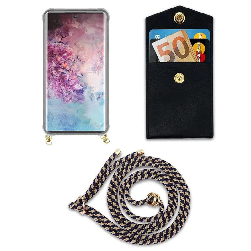 Cadorabo Handy Kette kompatibel mit Samsung Galaxy NOTE 10 PLUS Silikon Schutzhülle mit Gold Ringen, Kordel Band und abnehmbarem Etui