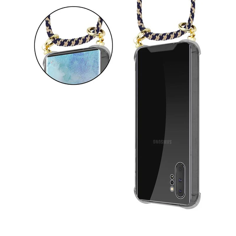 Cadorabo Handy Kette kompatibel mit Samsung Galaxy NOTE 10 PLUS Silikon Schutzhülle mit Gold Ringen, Kordel Band und abnehmbarem Etui
