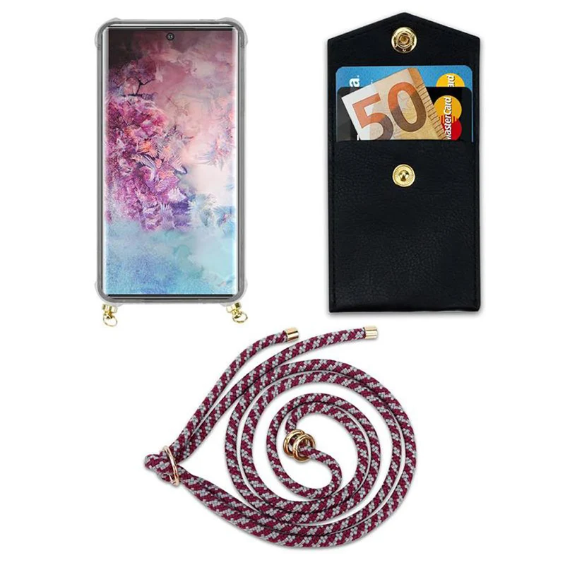 Cadorabo Handy Kette kompatibel mit Samsung Galaxy NOTE 10 PLUS Silikon Schutzhülle mit Gold Ringen, Kordel Band und abnehmbarem Etui