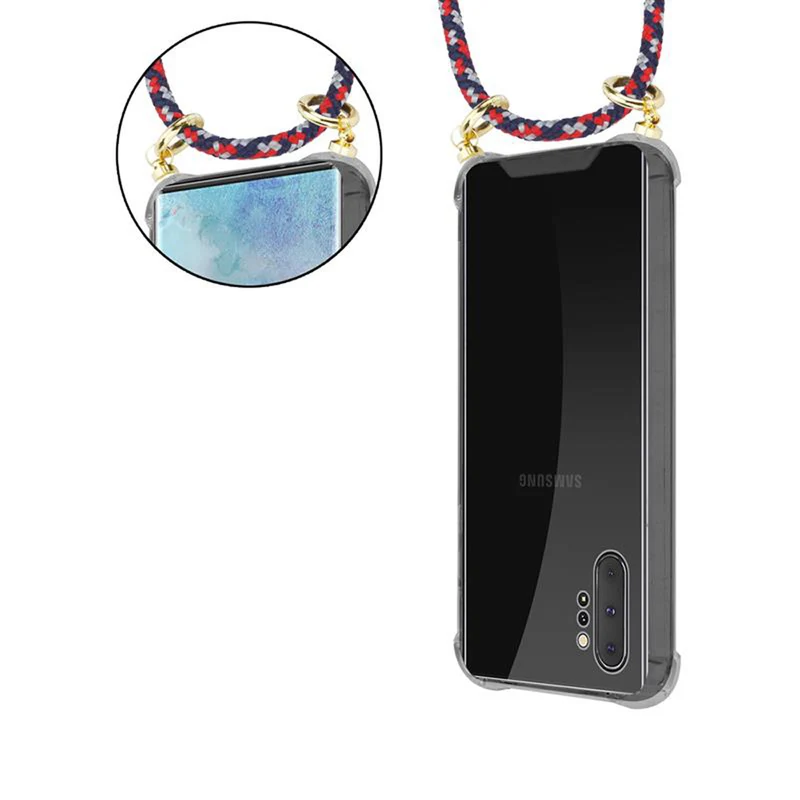 Cadorabo Handy Kette kompatibel mit Samsung Galaxy NOTE 10 PLUS Silikon Schutzhülle mit Gold Ringen, Kordel Band und abnehmbarem Etui