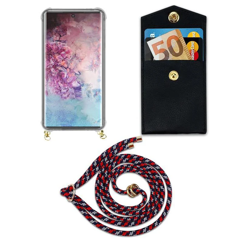 Cadorabo Handy Kette kompatibel mit Samsung Galaxy NOTE 10 PLUS Silikon Schutzhülle mit Gold Ringen, Kordel Band und abnehmbarem Etui
