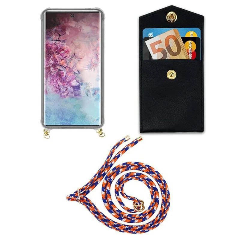 Cadorabo Handy Kette kompatibel mit Samsung Galaxy NOTE 10 PLUS Silikon Schutzhülle mit Gold Ringen, Kordel Band und abnehmbarem Etui
