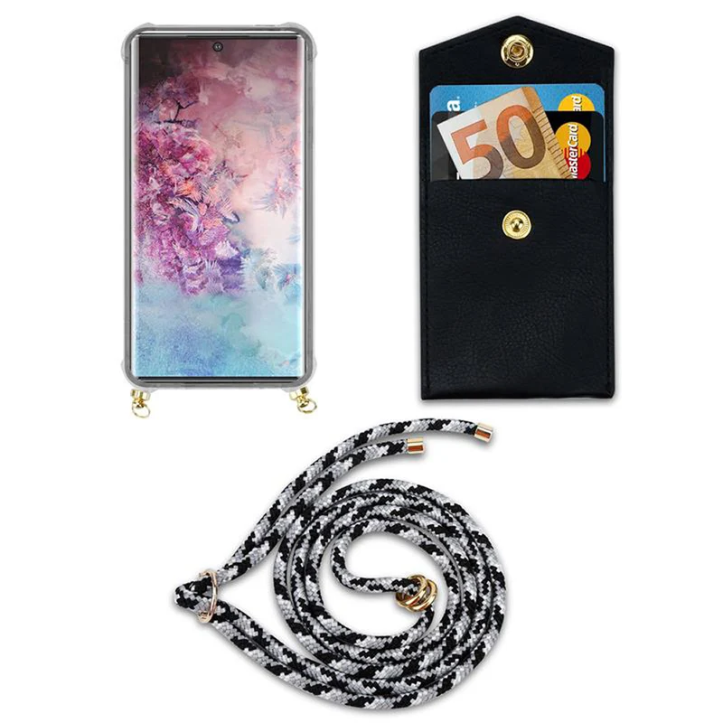 Cadorabo Handy Kette kompatibel mit Samsung Galaxy NOTE 10 PLUS Silikon Schutzhülle mit Gold Ringen, Kordel Band und abnehmbarem Etui