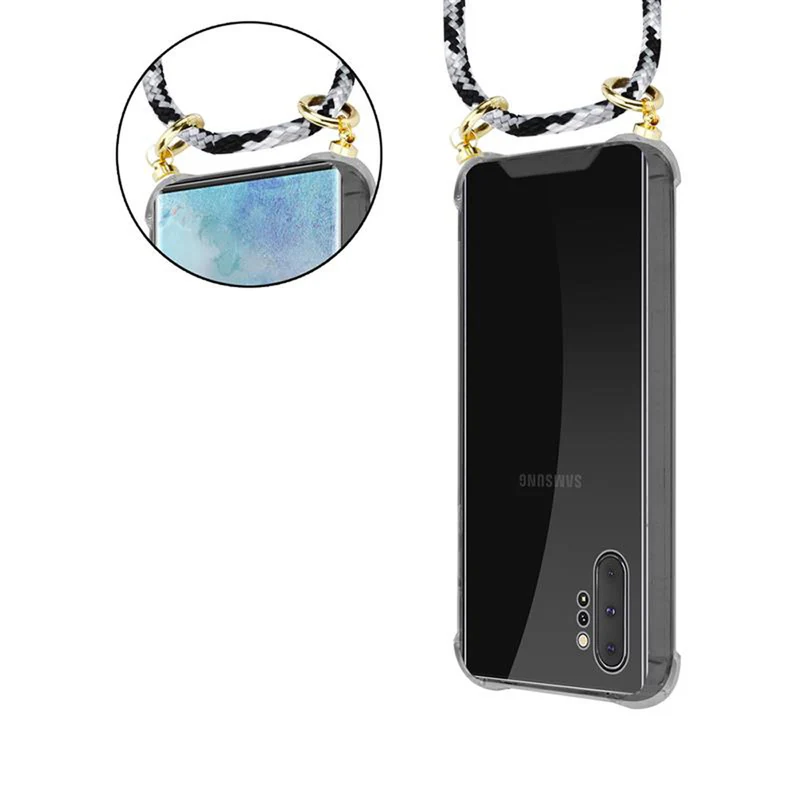 Cadorabo Handy Kette kompatibel mit Samsung Galaxy NOTE 10 PLUS Silikon Schutzhülle mit Gold Ringen, Kordel Band und abnehmbarem Etui