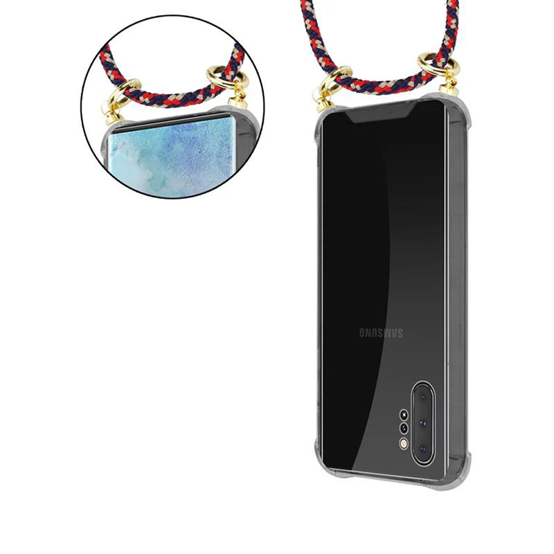 Cadorabo Handy Kette kompatibel mit Samsung Galaxy NOTE 10 PLUS Silikon Schutzhülle mit Gold Ringen, Kordel Band und abnehmbarem Etui