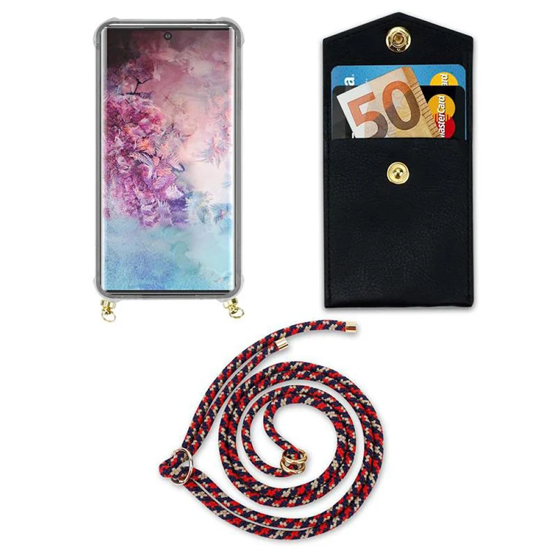 Cadorabo Handy Kette kompatibel mit Samsung Galaxy NOTE 10 PLUS Silikon Schutzhülle mit Gold Ringen, Kordel Band und abnehmbarem Etui