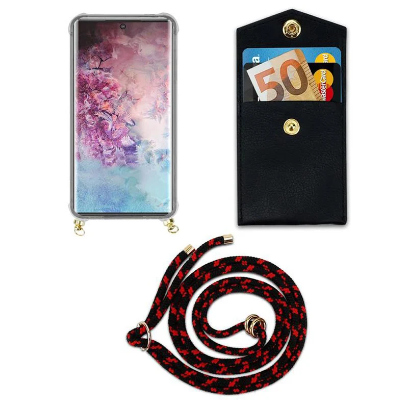 Cadorabo Handy Kette kompatibel mit Samsung Galaxy NOTE 10 PLUS Silikon Schutzhülle mit Gold Ringen, Kordel Band und abnehmbarem Etui
